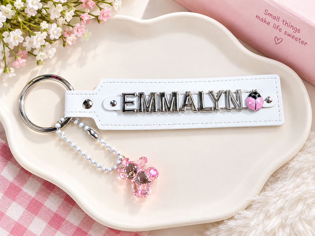 Personalised Leather Charm Keychain with Pendant