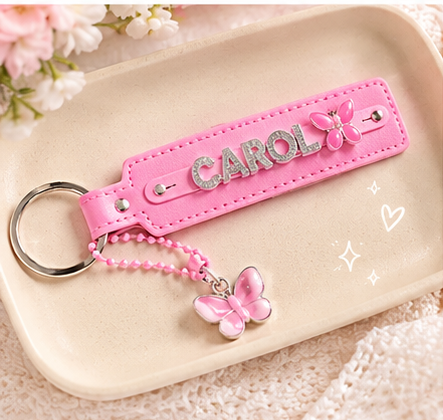 Personalised Leather Charm Keychain with Pendant