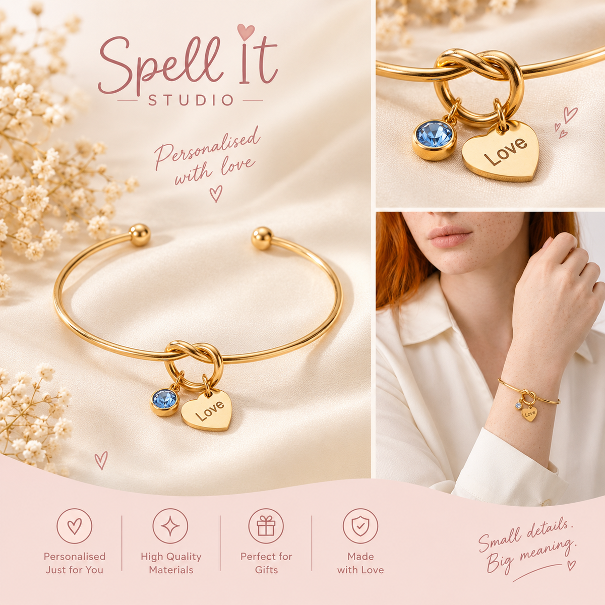 Golden Love Birthstone Charm Bracelet